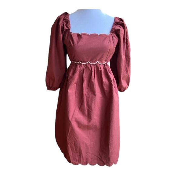 NWT Forever That Girl Anthropologie Scalloped Mini Dress Rusty Brown size Medium - Picture 6 of 13